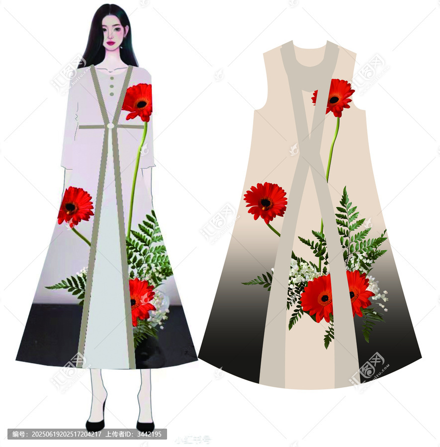 花卉圖案長(zhǎng)裙服裝設(shè)計(jì)圖