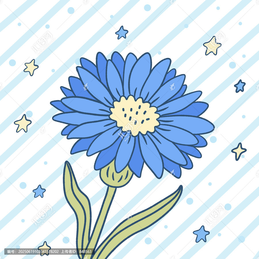 藍(lán)花星星可愛插畫圖案