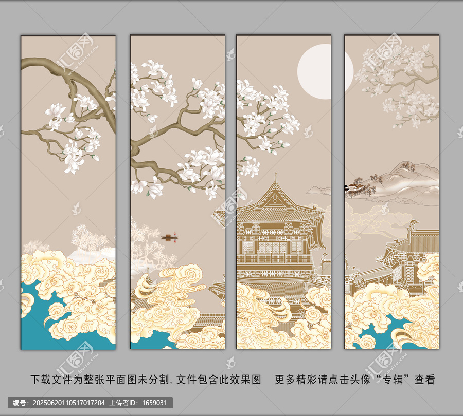 樓閣花鳥背景墻