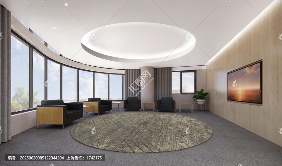 現(xiàn)代弧形窗會議室室內(nèi)景