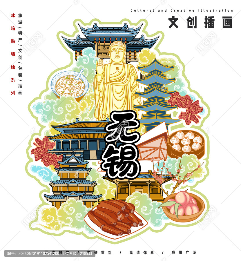 無錫城市旅游地標(biāo)文創(chuàng)墻繪插畫
