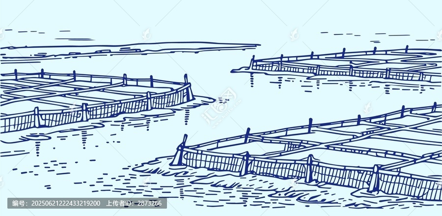 海上水產(chǎn)養(yǎng)殖場(chǎng)景線描圖