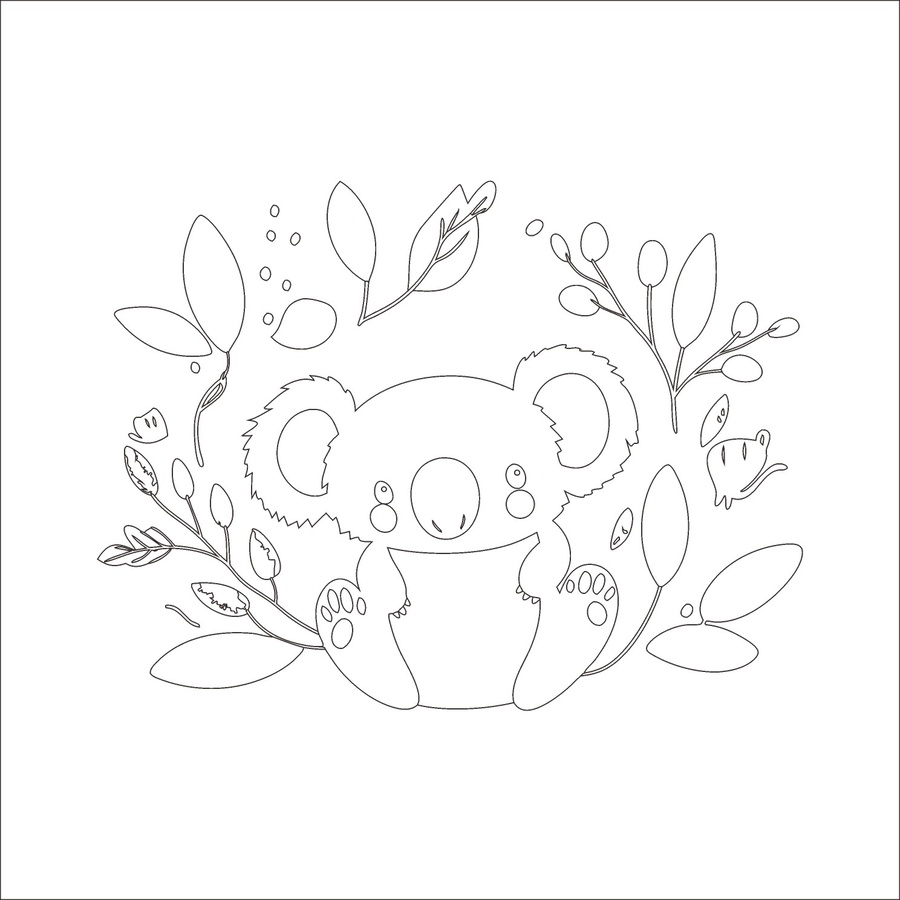 可愛考拉與花草元素插畫