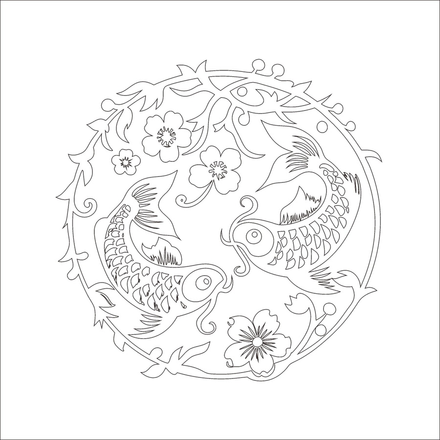 雙鯉繞花中式傳統(tǒng)剪紙