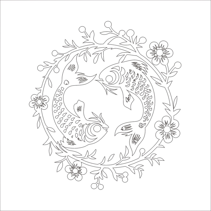 傳統(tǒng)剪紙雙錦鯉花卉圖案