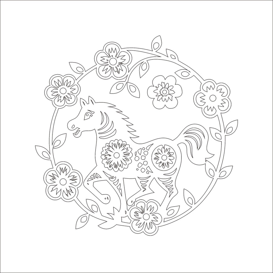 剪紙風(fēng)駿馬花卉圖案設(shè)計