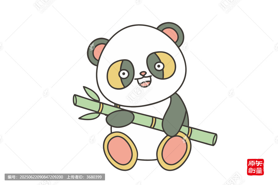 卡通熊貓抱翠竹超可愛