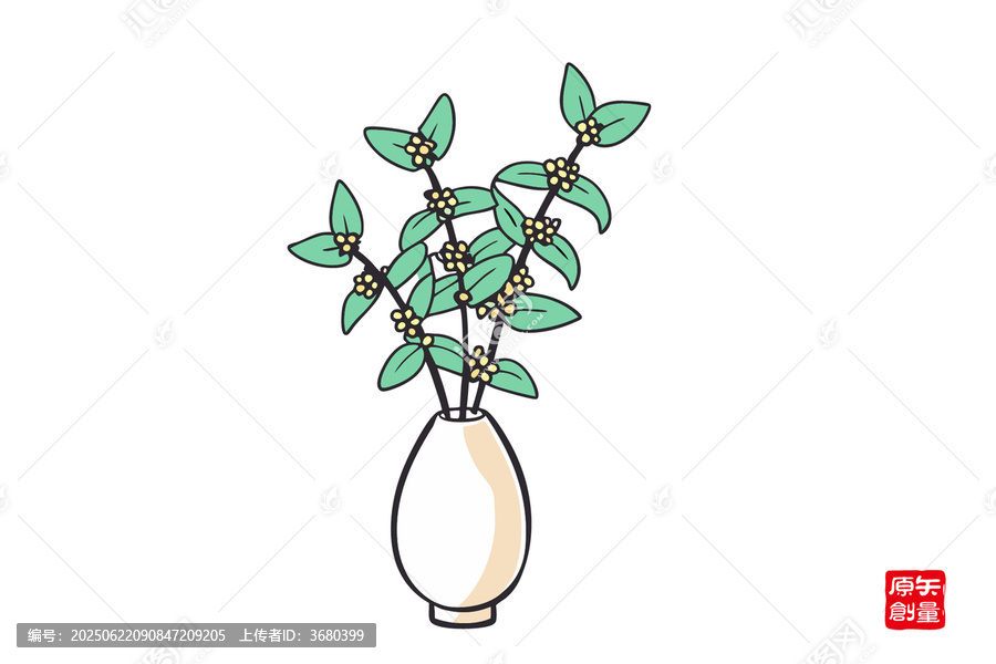 花瓶中的清新綠植插畫