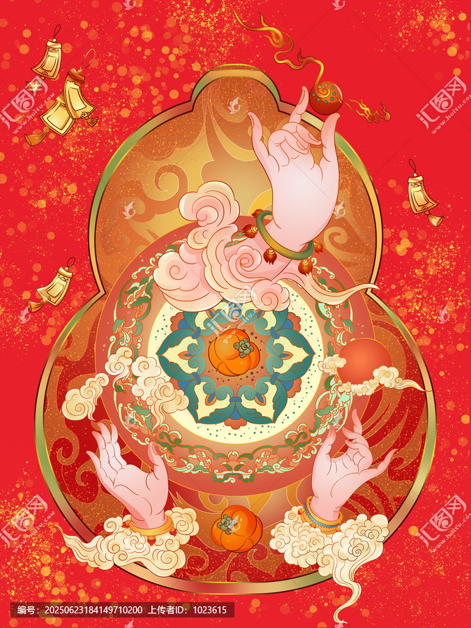 佛手葫蘆萬事如意祈福主題插畫