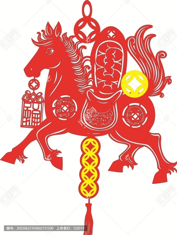 剪紙風(fēng)奔騰駿馬喜慶掛件