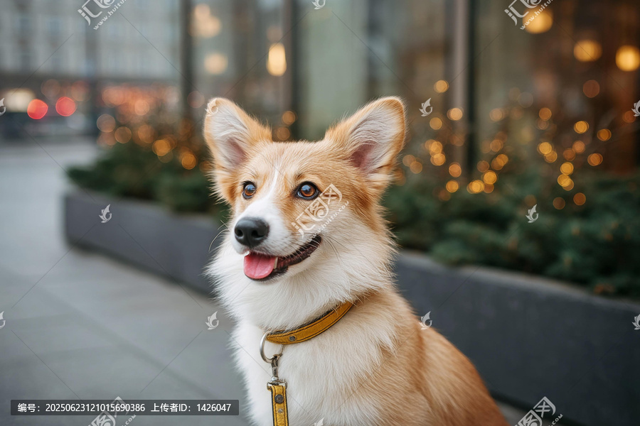 城市街道上的可愛威爾士柯基犬