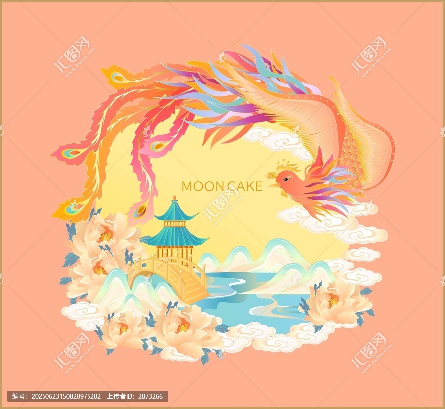 鳳凰伴月的中式包裝插畫