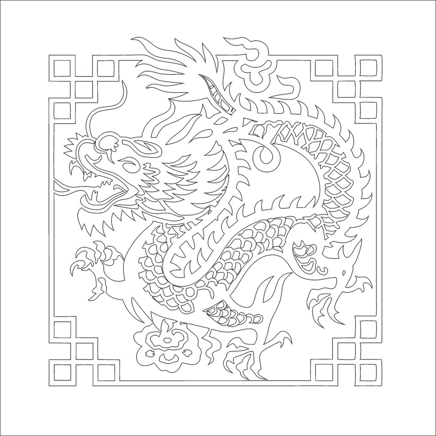 傳統(tǒng)中式紅色剪紙龍圖案