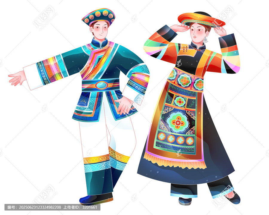 扁平日?qǐng)?bào)風(fēng)五十六個(gè)民族土族跳舞男女