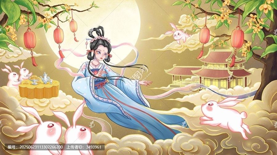 中秋嫦娥奔月玉兔包裝插畫