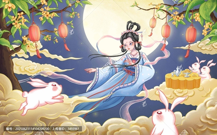 中秋嫦娥奔月包裝插畫