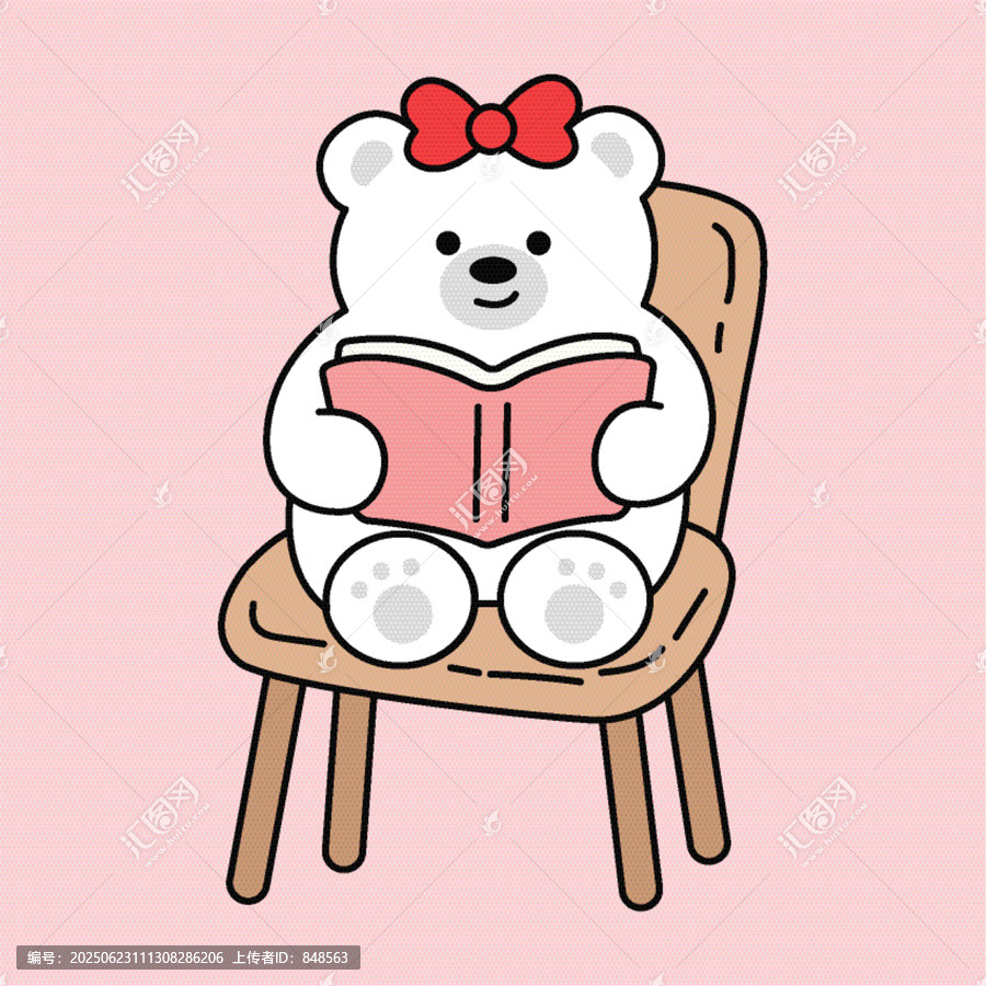 戴蝴蝶結(jié)看書的可愛(ài)小熊