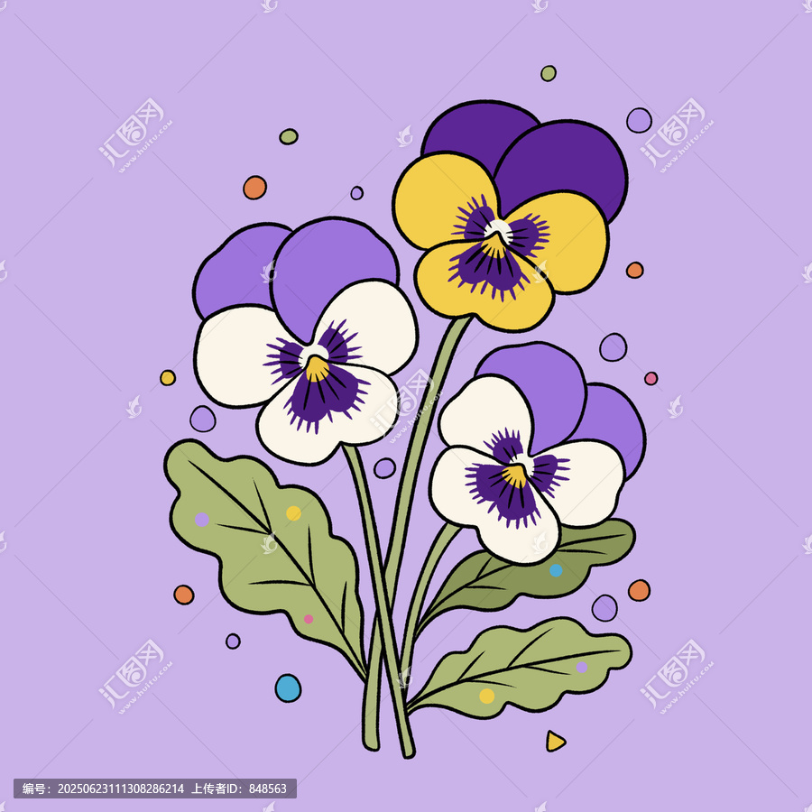 手繪三色堇花卉插畫
