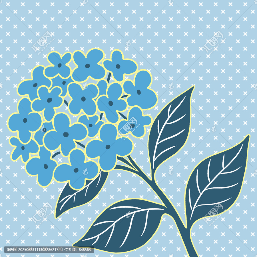 藍(lán)色繡球花簡約插畫圖案