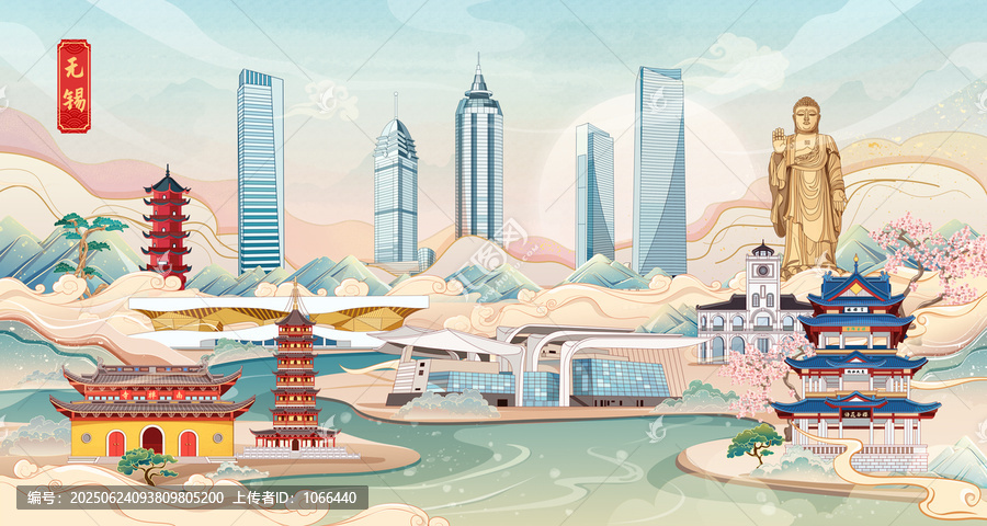 無錫地標(biāo)建筑城市旅游海報插畫