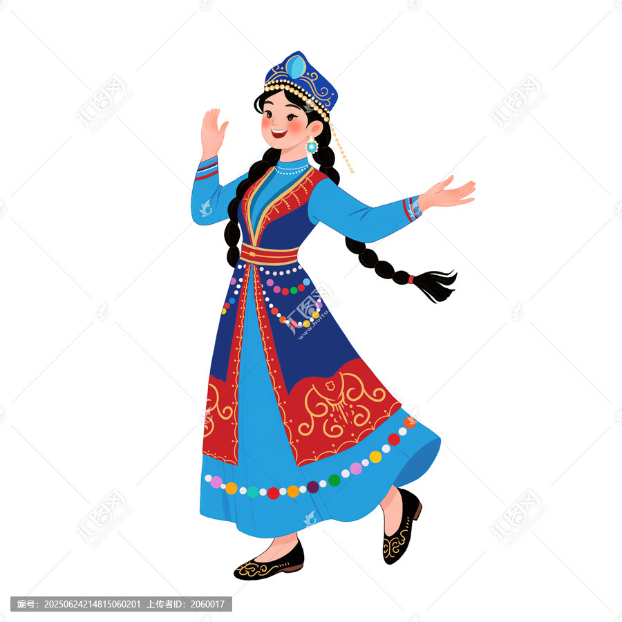 維吾爾族少女卡通插畫手繪