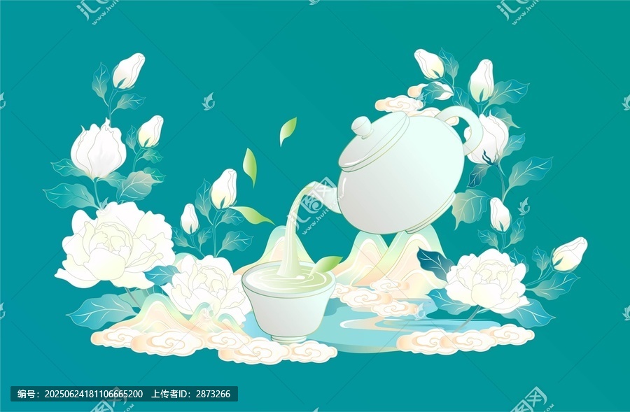 茉莉花茶國潮插畫