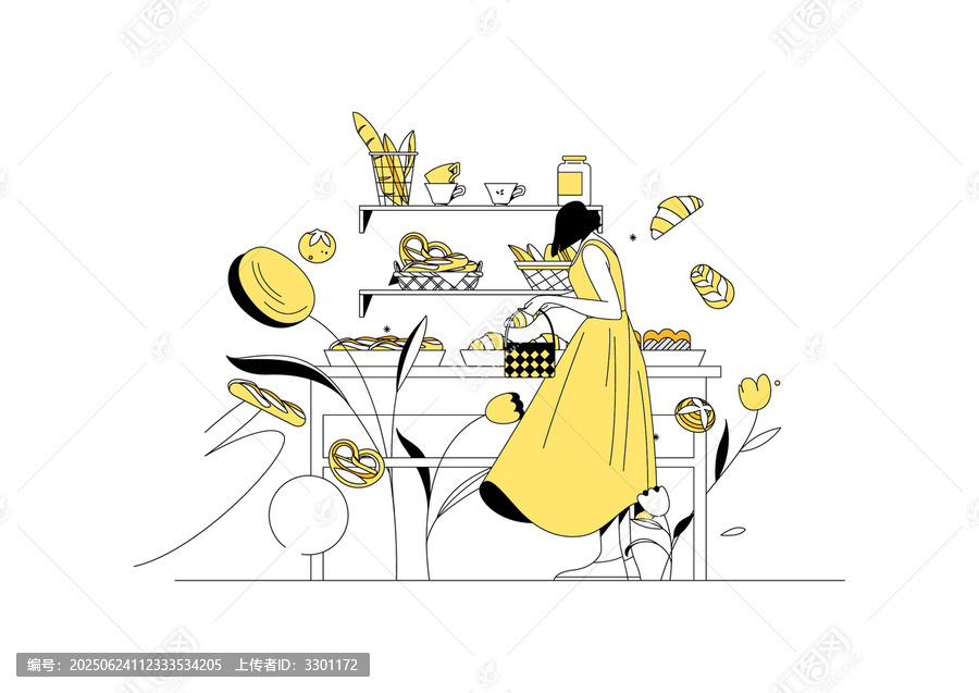 面包店購物矢量場景插畫