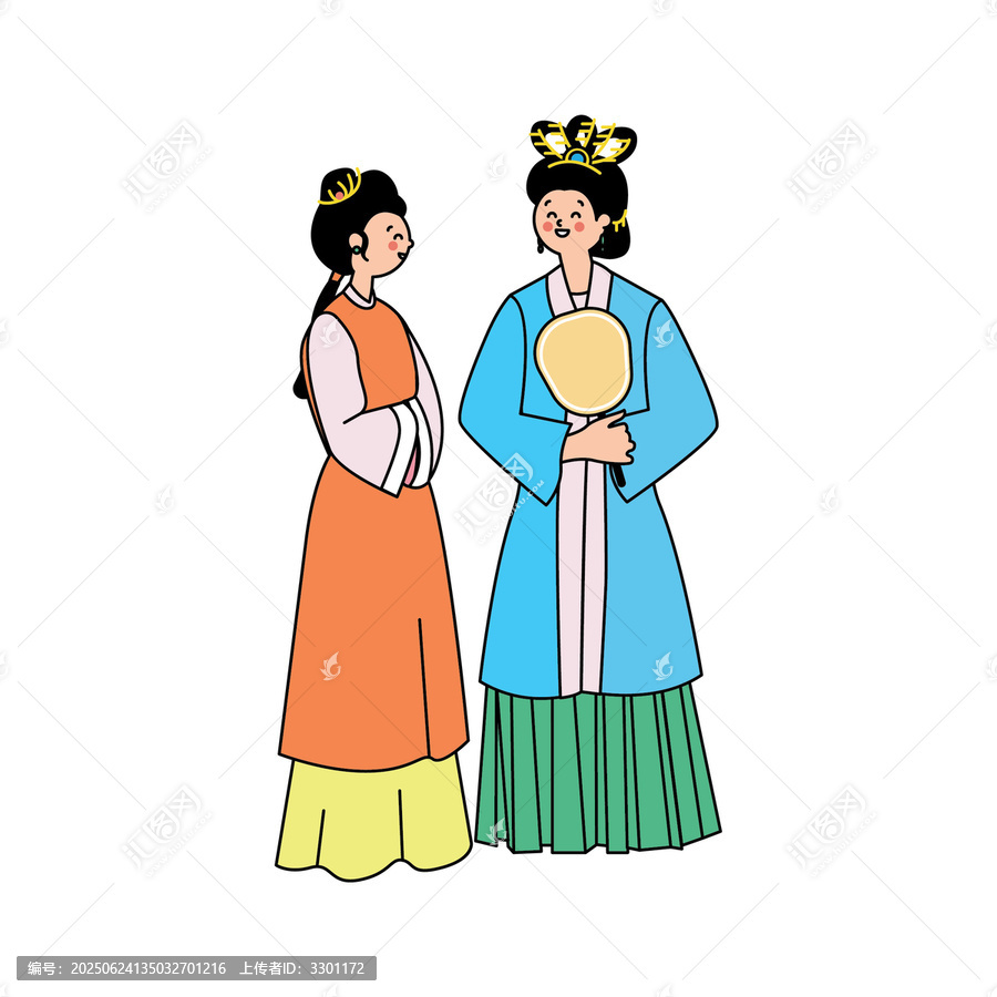 古風(fēng)女子交談插畫(huà)
