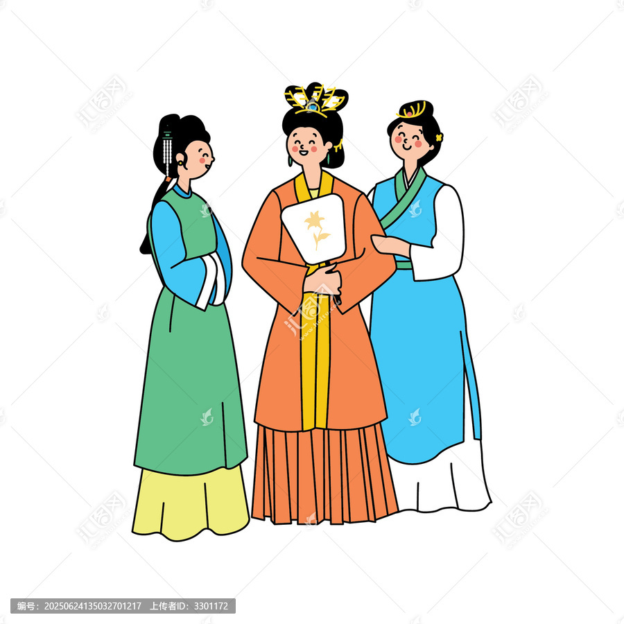 古風(fēng)女子三人形象插畫(huà)