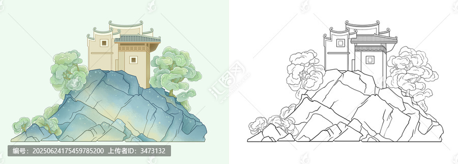 永州地標(biāo)香零山插畫線稿