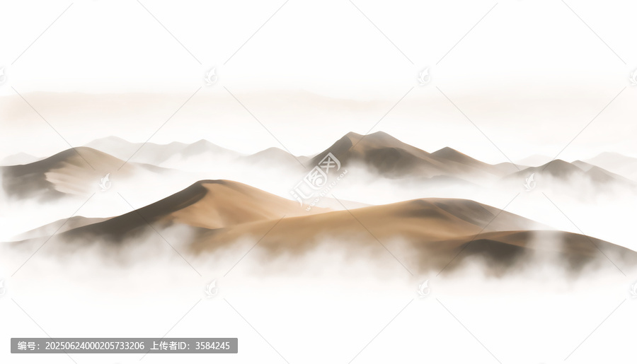 云霧繚繞的連綿沙丘