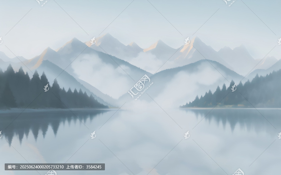 靜謐山水間的空靈湖景