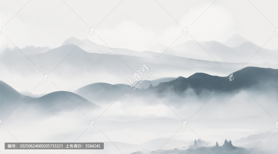 水墨意境云霧繚繞群山景