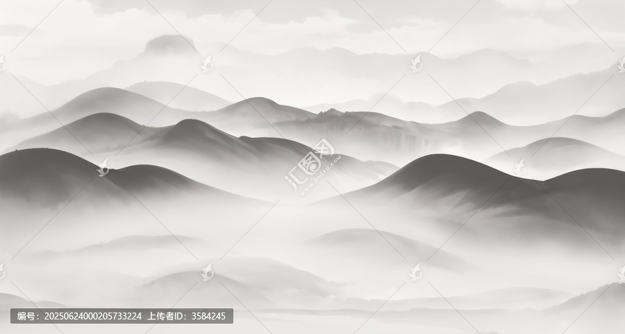 水墨意境連綿山巒云海圖