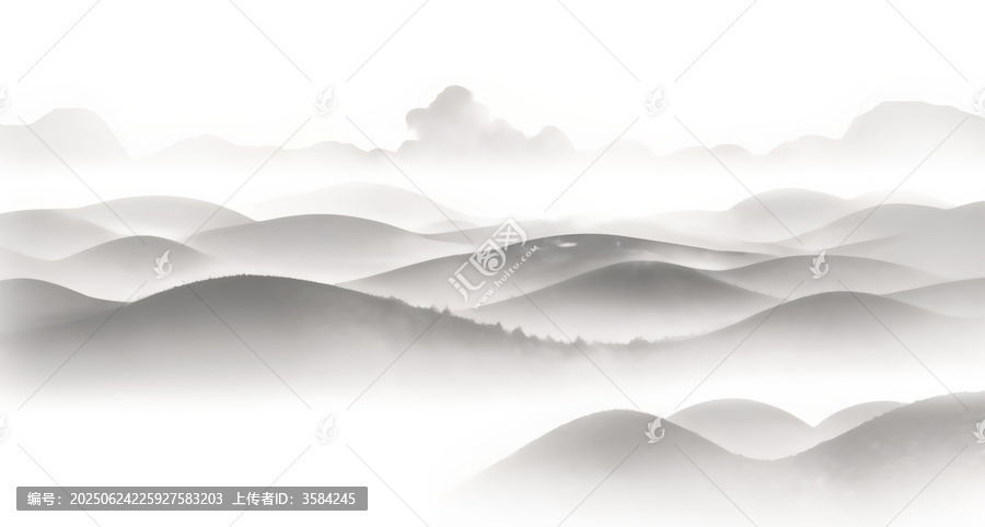 水墨意境連綿山巒圖
