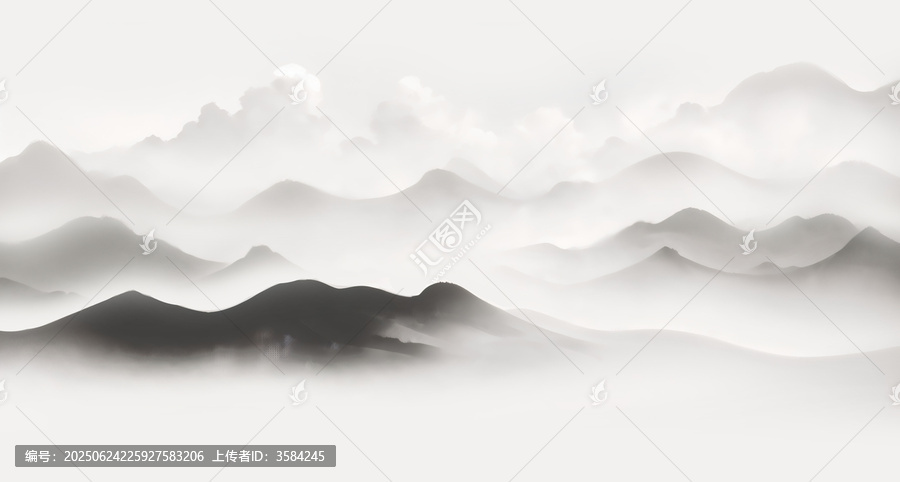 水墨意境群山云霧圖