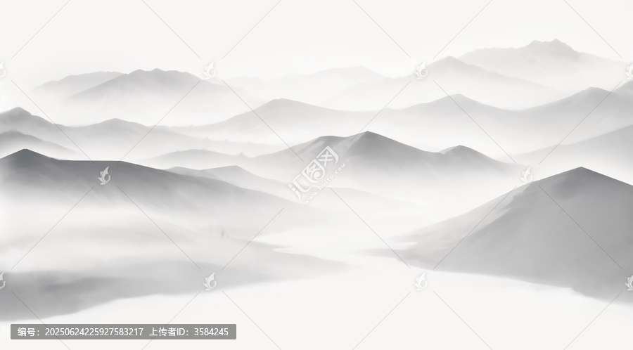 水墨意境連綿山巒