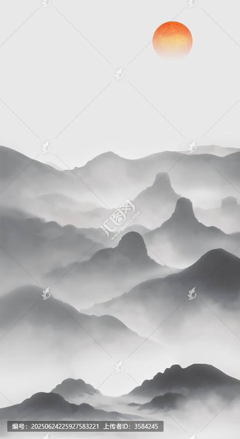 水墨山水間的日出之景