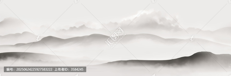 水墨意境山巒云霧圖