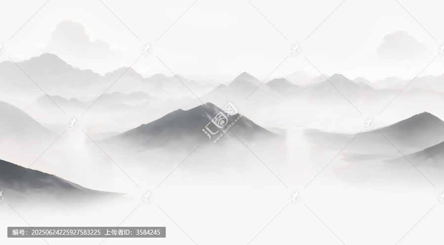 水墨意境山巒云霧圖
