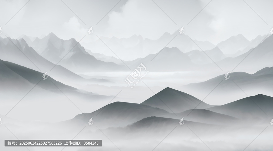 水墨意境連綿山巒圖