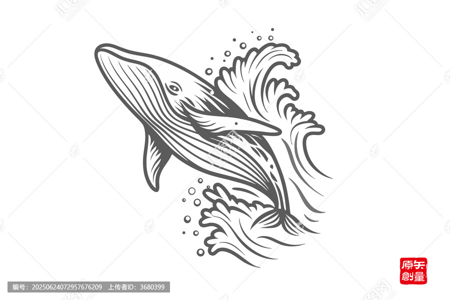 躍出水面的線條風(fēng)鯨魚圖案