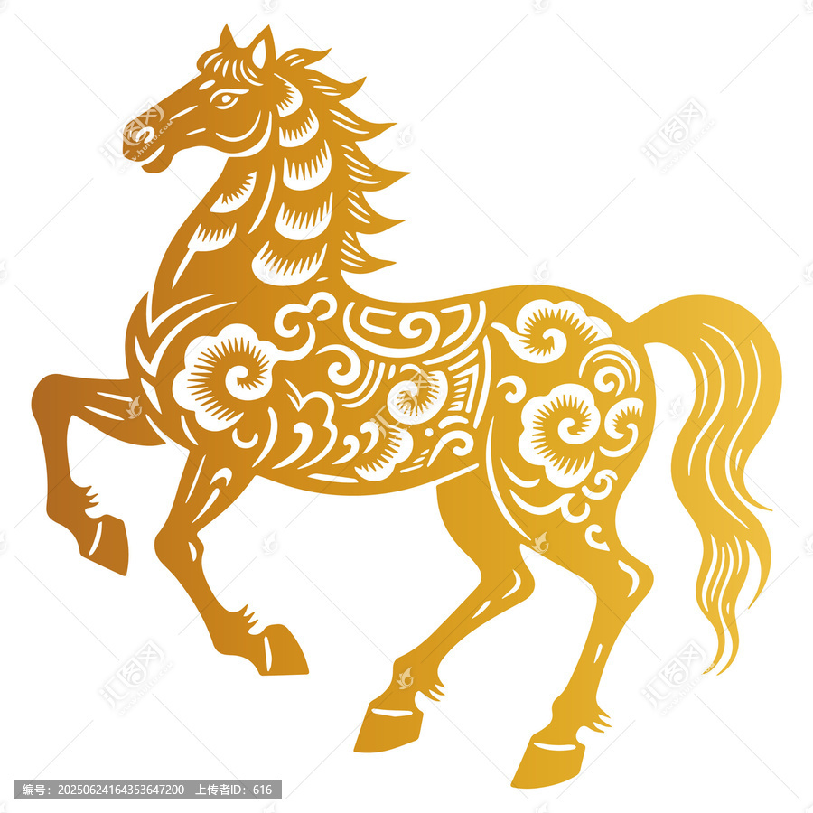 金色花紋裝飾的奔騰駿馬