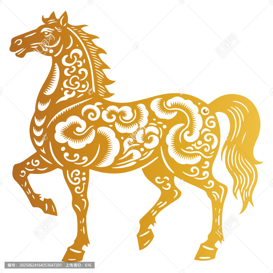 金色花紋裝飾的駿馬圖案
