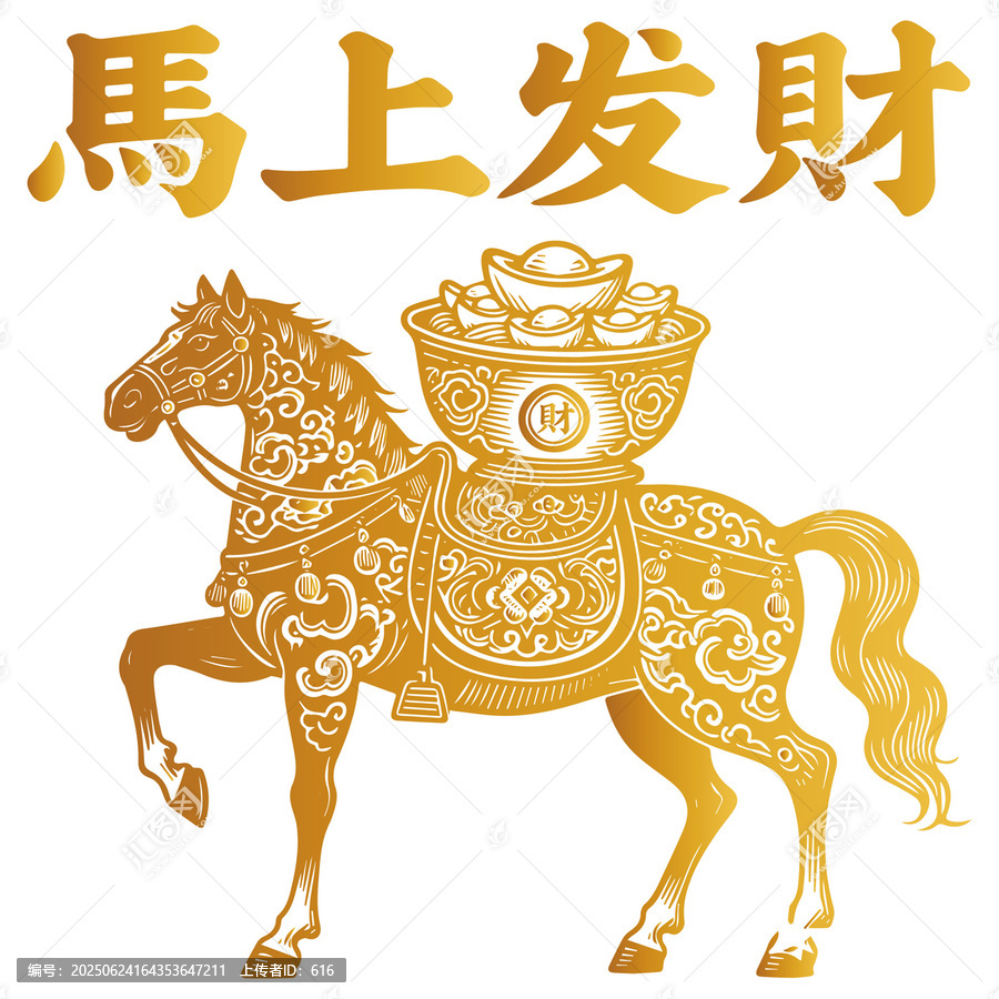 金色馬上發(fā)財(cái)吉祥圖案
