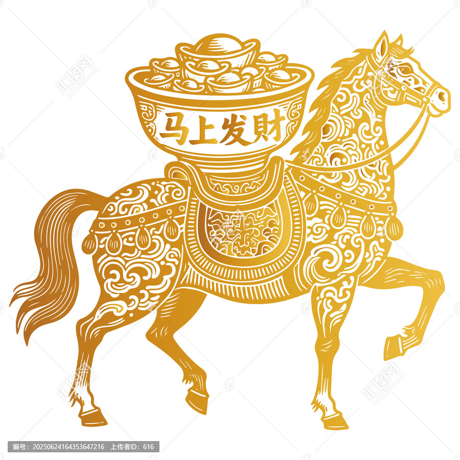 馬上發(fā)財金色祥瑞馬圖案