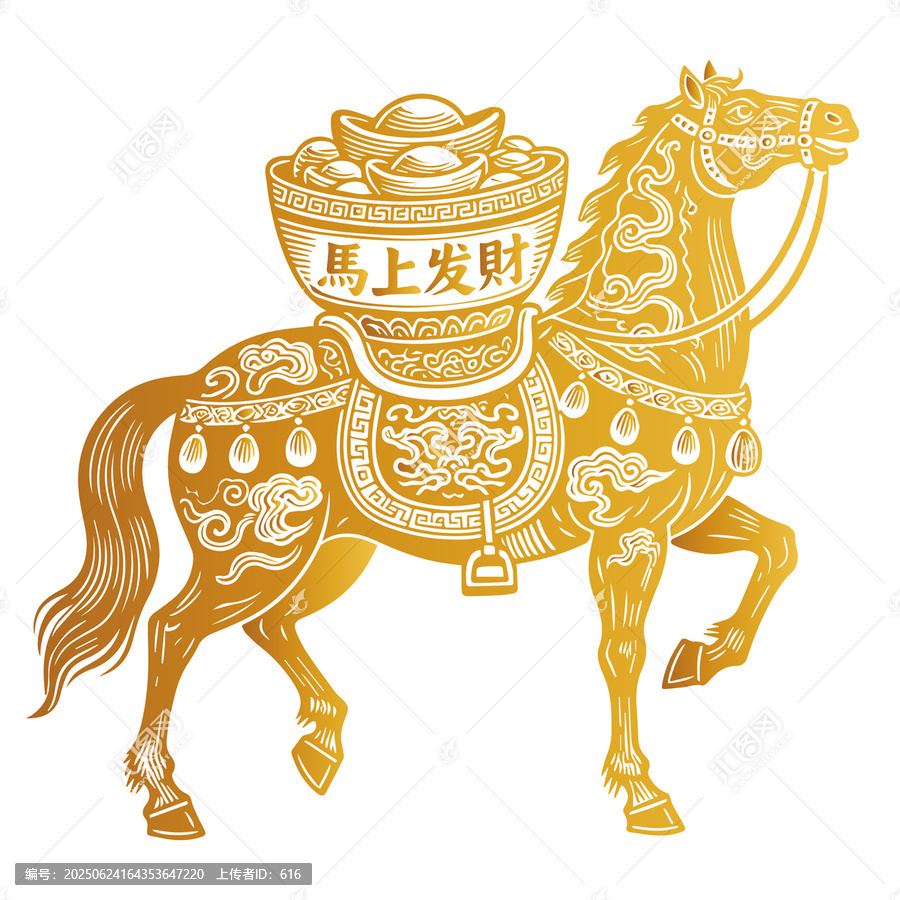 金色馬上發(fā)財吉祥馬圖案