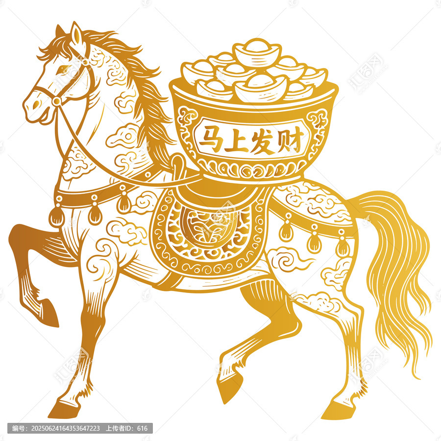 金色馬上發(fā)財吉祥圖案