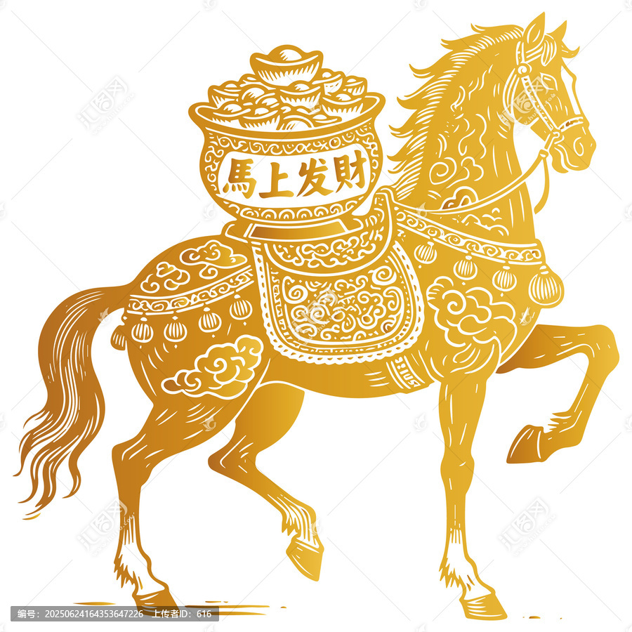 金色馬上發(fā)財(cái)吉祥馬圖案