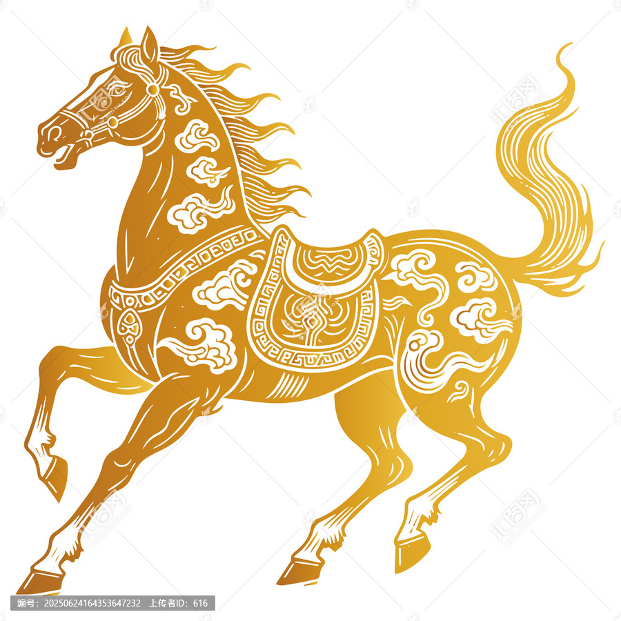 金色祥云奔騰駿馬圖案